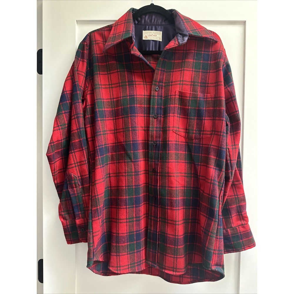 Country Classics By Lord Jeff Men MediumWool Button Down Long Sleeve Plaid Shirt